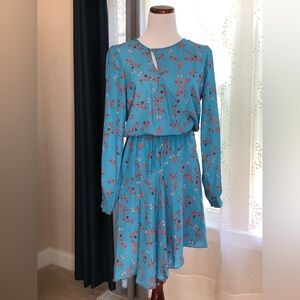 Parker Floral Wrap Asymmetrical Long Sleeve Mini Dress Prairie Blue (100)